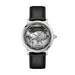 Mens Stetson Bison Automatic Silver & Black Leather Strap Watch Black Dial Product Image