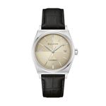 Mens Nothing But The Best Silver & Black Leather Strap Watch Beige Dial Product Image