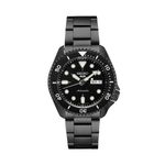 Mens Seiko 5 Sports Automatic Black Stainless Steel Watch, Black Dial Product Image