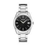 Mens Essentials Silver-Tone Stainless Steel Watch, Black Dial Product Image