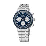 Mens Essentials Chronograph Silver-Tone Stainless Steel Watch, Blue Dial Product Image
