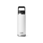 YETI Rambler 26oz Water Bottle with Black Straw Cap White Product Image