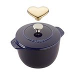 1.5qt Cast Iron Petite French Oven w/ Heart Knob Dark Blue Product Image