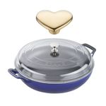 3.5qt Cast Iron Braiser w/ Glass Lid & Heart Knob Blue Product Image