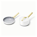 Nonstick Ceramic Minis Duo Cookware Set - Fry Pan & Saucepan White/Gold Product Image