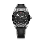 Mens Swiss Army Quartz Silver & Black Leather Strap Watch Black Dial Product Image