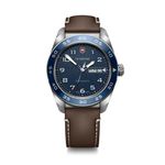 Mens Swiss Army Quartz Silver & Brown Leather Strap Watch Blue Dial Product Image