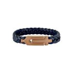 Marine Star Rose-Tone Stainless Steel & Navy Blue Leather Bracelet 8" Product Image