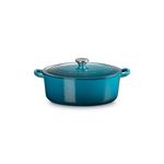 4.5qt Traditional Cast Iron Oval Dutch Oven Teal Product Image