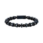 Marine Star Navy Stainless Steel & Black Onyx Beaded Bracelet 8" Product Image