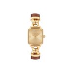 Ladies Cass Gold & Brown Leather Strap Square Watch Gold Dial Product Image