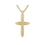Bulova Link 14K Gold Sterling Silver & White Diamond Cross Necklace 24"-26" Product Image