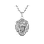 Marc Anthony Sterling Silver & White Diamond Large Lion Head Necklace 24"-26" Product Image