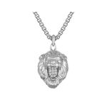 Marc Anthony Sterling Silver & White Diamond Small Lion Head Necklace 24"-26" Product Image