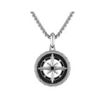 Marine Star Stainless Steel & Black Diamond Compass Pendant Necklace 24"-26" Product Image