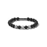 Classic Black Onyx & Stainless Steel Bead Bracelet - Large Product Image