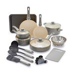 18pc Soft Grip Healthy Ceramic Nonstick Cookware Set Quartz Gray Product Image