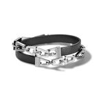 Classic Black Leather & SS Tuning Fork Double Wrap Bracelet - Medium Product Image