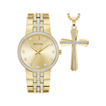 Bulova Men's Crystal Gold-Tone Watch and Necklace Box Set Product Image
