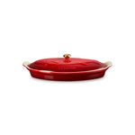 1.7qt Heritage Stoneware Fish Baker w/ Gold Knob Lid Cerise Product Image