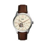 Mens Townsman Automatic Silver & Brown Leather Strap Watch Cream Dial Product Image