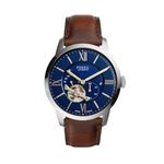 Mens Townsman Automatic Silver & Brown Leather Strap Watch Blue Dial Product Image