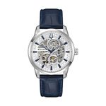 Mens Sutton Automatic Silver & Blue Leather Strap Watch Silver Dial Product Image
