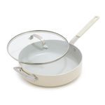 Ceramic Nonstick Aluminum 4.5qt Saute Pan w/ Lid Cream Product Image