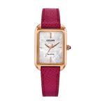 Ladies Dress Classic Eco-Drive Pink Leather Strap Rectangle Watch MOP Dial Product Image