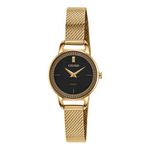 Ladies Quartz Gold-Tone Stainless Steel Mesh Watch Black Dial Product Image