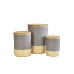 3pc Stoneware Canister Set w/ Bamboo Lids Grey Product Image
