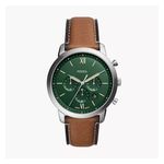 Mens Neutra Chronograph Silver & Brown Leather Strap Watch, Green Dial Product Image