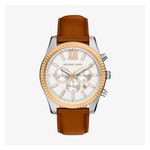 Mens Lexington Chronograph Two-Tone & Brown Leather Strap Watch Silver Dial Product Image