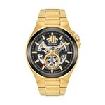 Mens Maquina Automatic Gold-Tone Stainless Steel Watch Black Skeleton Dial Product Image