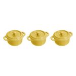 3pc Ceramic Mini Round Cocotte Set Citron Product Image