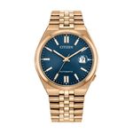 Mens TSUYOSA 60 Automatic Rose Gold-Tone Stainless Steel Watch Blue Dial Product Image
