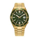 Mens TSUYOSA Shore Automatic Gold-Tone Stainless Steel Watch Green Dial Product Image