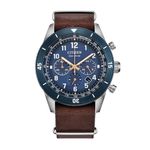Mens Terra Force Chronograph Eco-Drive Brown Leather Strap Watch Blue Dial Product Image