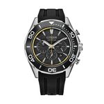 Mens Endeavor Chronograph Eco-Drive Black Polyurethane Strap Watch Black Dial Product Image