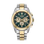 Mens Sport Luxury Chronograph Eco-Drive Two-Tone SS Watch Green Dial Product Image