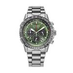 Mens Promaster Navihawk Chronograph Eco-Drive Silver-Tone SS Watch Green Dial Product Image