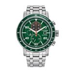 Mens Brycen Chronograph Eco-Drive Silver-Tone Stainless Steel Watch Green Dial Product Image