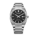 Mens Sport Luxury Eco-Drive Silver-Tone Stainless Steel Watch Black Dial Product Image