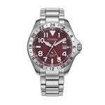 Mens Promaster Land GMT Eco-Drive Silver-Tone Stainless Steel Watch Red Dial Product Image