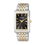 Mens Quartz Two-Tone Stainless Steel Rectangle Watch Black Dial Product Image