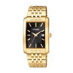 Mens Quartz Gold-Tone Stainless Steel Rectangle Watch Black Dial Product Image