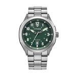 Mens Terra Force Eco-Drive Silver-Tone Stainless Steel Watch Green Dial Product Image