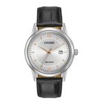 Mens Corso Eco-Drive Silver & Black Leather Strap Watch Silver Dial Product Image