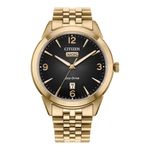 Mens Rolan Eco-Drive Gold-Tone Stainless Steel Watch Black Dial Product Image