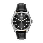 Mens Classic Corso Eco-Drive Silver & Black Leather Strap Watch Black Dial Product Image